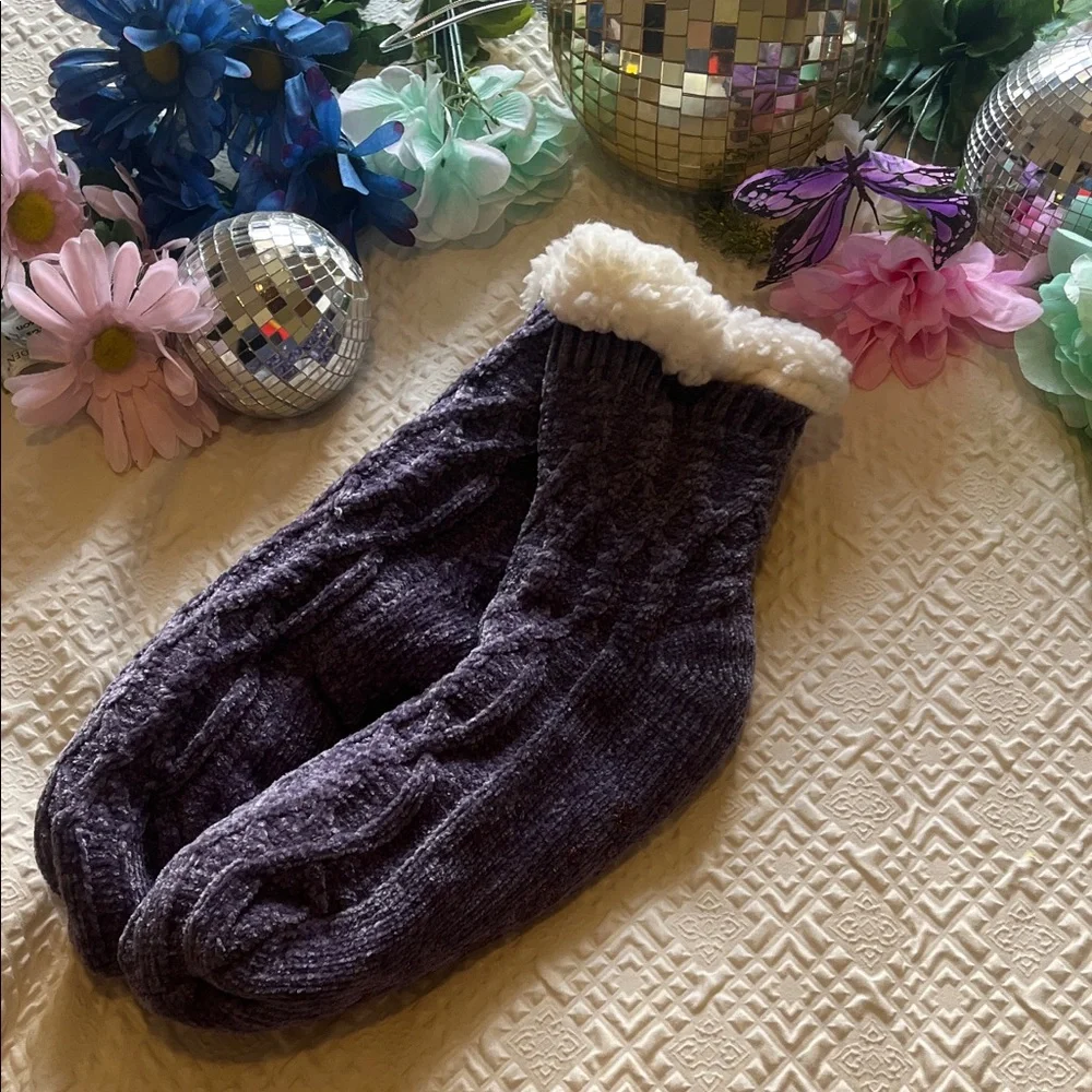 Cozy Purple Knit Slipper Socks
